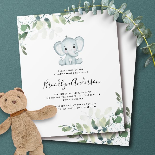 Flyer Invitación a Baby Shower de Elephant Eucalyptus PA (Subido por el creador)
