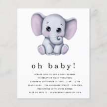 Invitación a Baby Shower neutra por género de elef