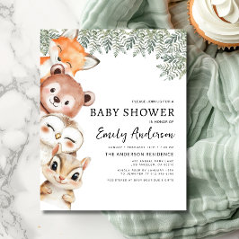 Flyer Invitación a Baby Shower para animales de Woodland