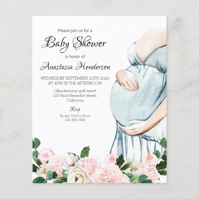 Flyer Invitación a Baby Shower para rosas/presupuesto. F (Frente)