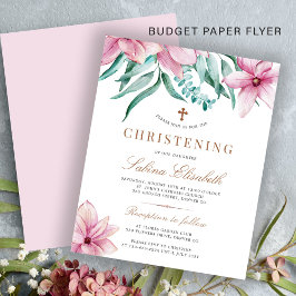Flyer Invitación a bautizar con elegancia floral y rosa