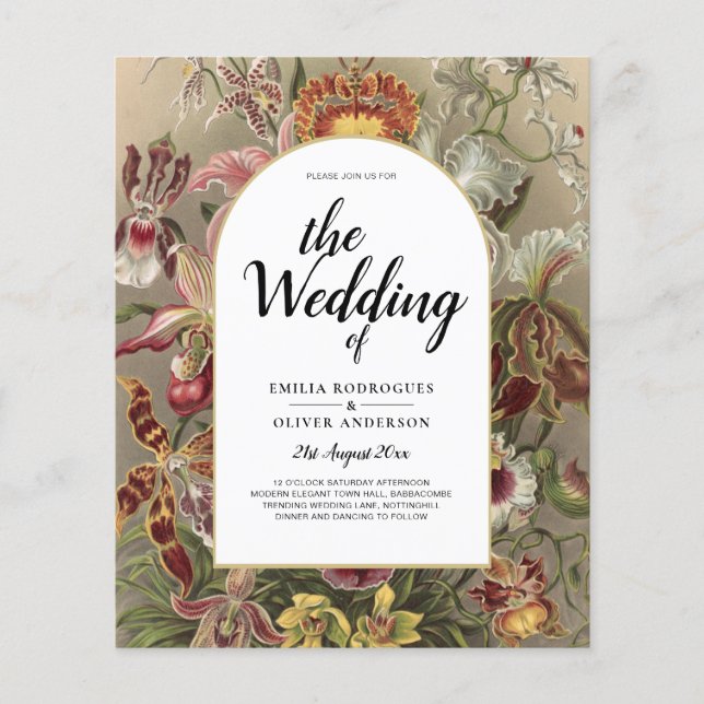 Flyer Invitación a bodas con flores de borgoña botánica  (Frente)