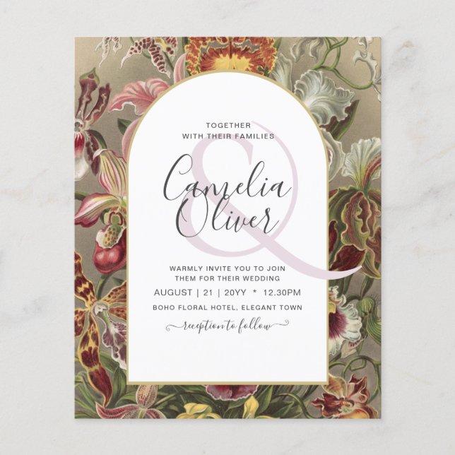 Flyer Invitación a bodas con flores de borgoña botánica  (Frente)