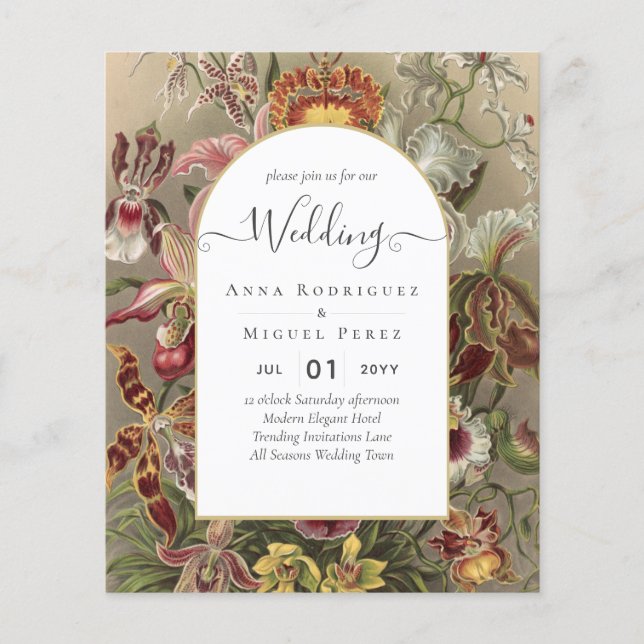 Flyer Invitación a bodas con flores de borgoña botánica  (Frente)