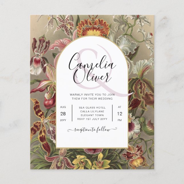 Flyer Invitación a bodas con flores de borgoña botánica  (Frente)