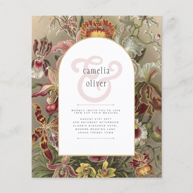 Flyer Invitación a bodas con flores de borgoña botánica  (Frente)
