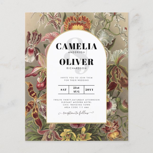 Flyer Invitación a bodas con flores de borgoña botánica  (Frente)