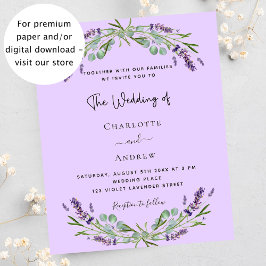 Flyer Invitación a bodas con presupuesto de lavanda viol