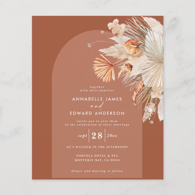 Flyer invitación a bodas de baracotta pampas (Frente)