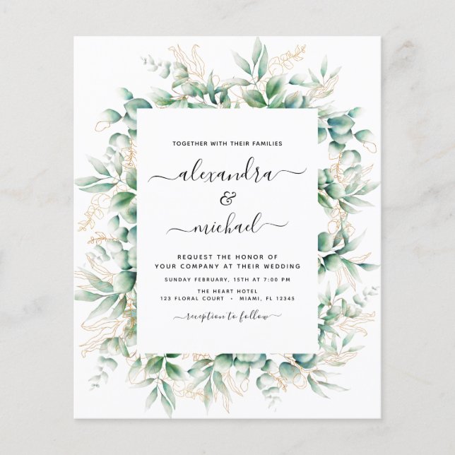 Flyer Invitación a bodas de ecología de eucalipto de pre (Frente)