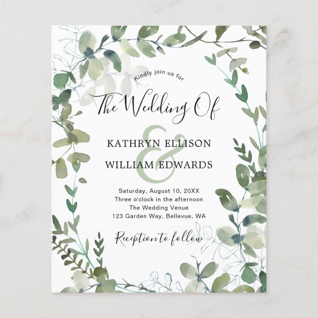 Flyer Invitación a bodas de ecología de eucalipto de pre (Frente)