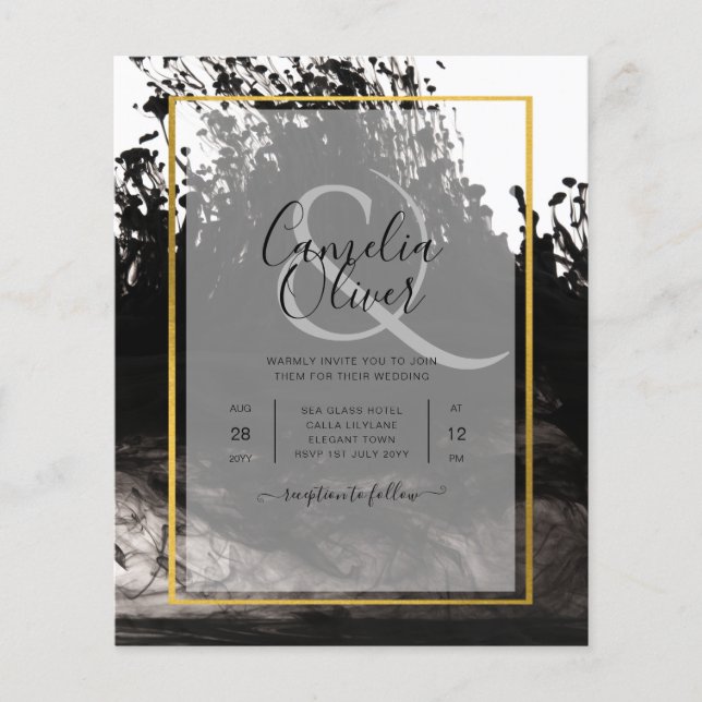 Flyer Invitación a bodas de LeahG Black Gold INK (Frente)