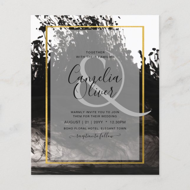 Flyer Invitación a bodas de LeahG Black Gold INK (Frente)