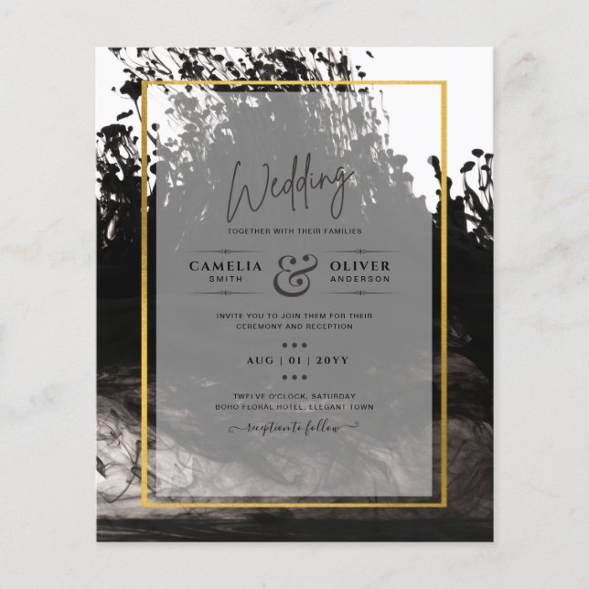 Flyer Invitación a bodas de LeahG Black Gold INK (Frente)