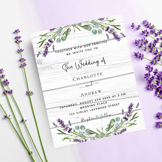 Flyer Invitación a bodas de madera verde de lavanda (Subido por el creador)