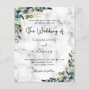 Flyer Invitación a bodas de mármol eucalipto verde
