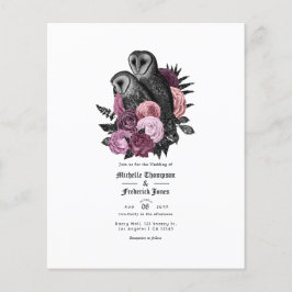 Flyer Invitación a bodas góticas de lechuzas malvas vina