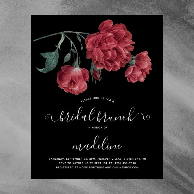 Flyer Invitación a brunch de novias con floral negro vin (Subido por el creador)