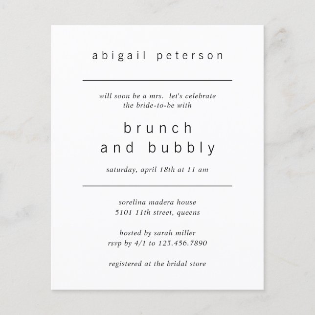 Flyer Invitación a brunch de novias con presupuesto de f (Frente)