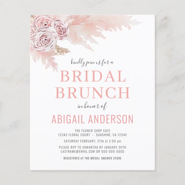 Flyer Invitación a brunch de novias de Boho Pampas (Frente)