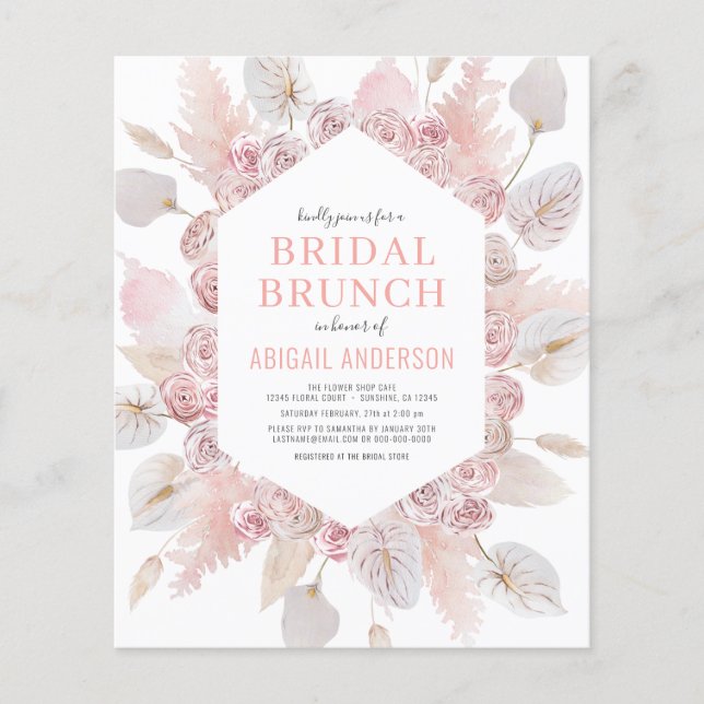 Flyer Invitación a brunch de novias rosadas del Boho de  (Frente)