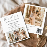Flyer Invitación a código QR Minimalista del Boda de pre<br><div class="desc">El Boda de Modern Elegant Four (4) Collage de fotos y Gran Fecha QR código Invitación a la boda Minimalista. Las tarjetas de Invitación a la Boda contienen una tipografía moderna que son elegantes,  simples y modernas para usar después de la minimalista celebración del día de la boda.</div>