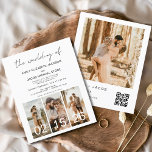 Flyer Invitación a código QR Minimalista del Boda de pre<br><div class="desc">El Boda de Modern Elegant Four (4) Collage de fotos y Gran Fecha QR código Invitación a la boda Minimalista. Las tarjetas de Invitación a la Boda contienen una tipografía moderna que son elegantes,  simples y modernas para usar después de la minimalista celebración del día de la boda.</div>