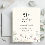 Flyer Invitación a cumpleaños número 50 de Budget Floral<br><div class="desc">Celebre con estilo con una caligrafía floral de jardín invitación a los 50 años, perfecta para un evento de hitos. Con vibrantes diseños florales y elegantes caligrafías, esta invitación le da un toque original y sofisticado a su celebración. El exuberante tema del jardín combina la belleza natural con la elegante...</div>