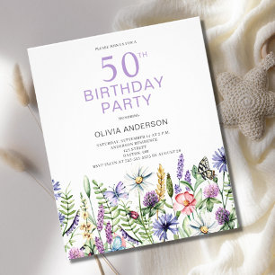 Flyer Invitación a cumpleaños número 50 de Budget Floral