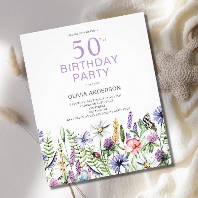 Flyer Invitación a cumpleaños número 50 de Budget Floral (Subido por el creador)