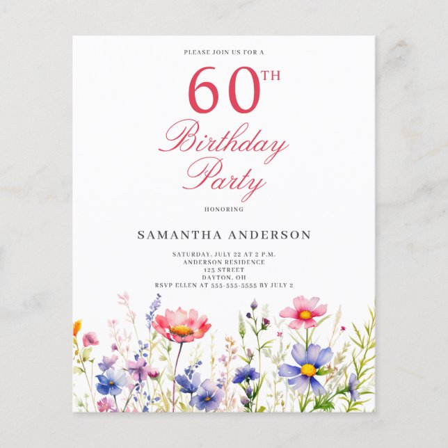 Flyer Invitación a cumpleaños número 60 de Budget Wildfl (Frente)