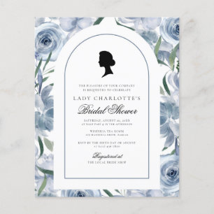 Flyer Invitación a ducha de novia azul agitada con flore