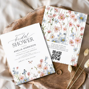 Flyer Invitación a ducha de novia con código QR para flo