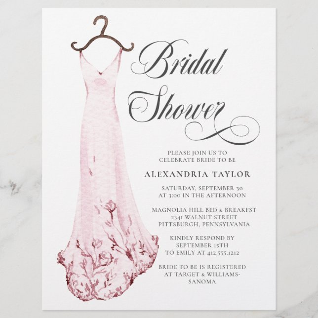 Flyer Invitación a ducha de novia con vestimenta de Boda (Frente)