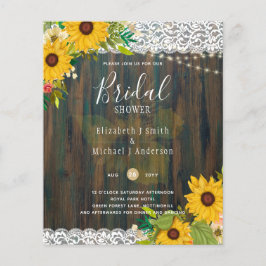 Flyer Invitación a ducha de novia de LeahG Rustic Sunflo