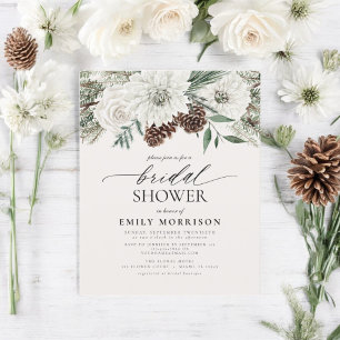 Flyer Invitación a ducha de novia Evergreen en invierno