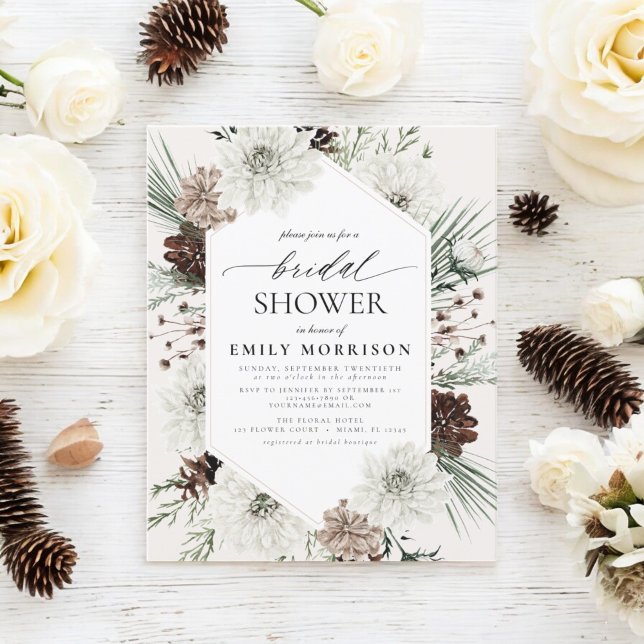Flyer Invitación a ducha de novia Evergreen en invierno (Subido por el creador)