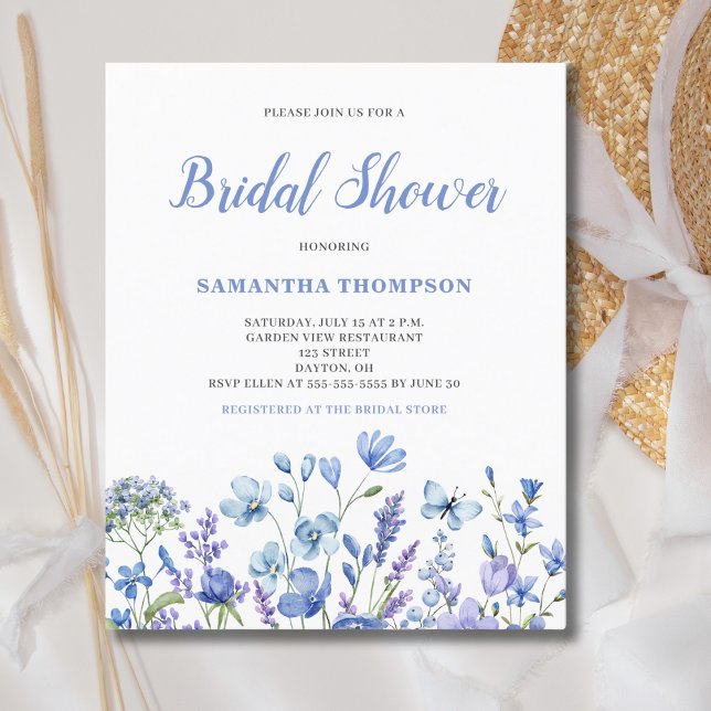 Flyer Invitación a ducha de novia floral azul de presupu (Subido por el creador)
