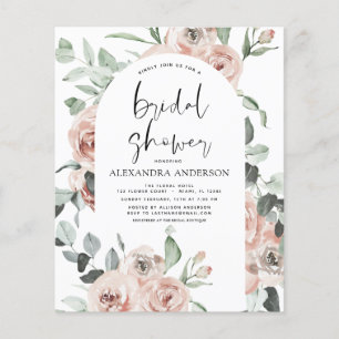 Flyer Invitación a ducha de novias con flores rosadas ag