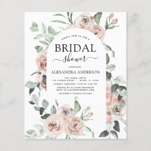 Flyer Invitación a ducha de novias con flores rosadas ag