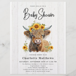 Flyer Invitación a ducha de novias de vaca floral con pr