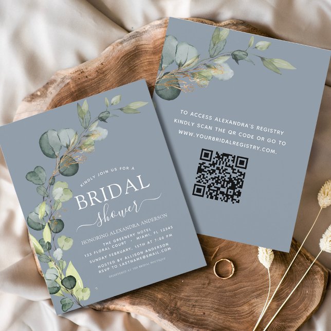 Flyer Invitación a Eucalipto de código QR para ducha de  (Subido por el creador)