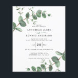 Flyer invitación a Eucalyptus Boda de presupuesto<br><div class="desc">El follaje económico Eucalyptus Greenery invitaciones a la boda fiesta de jardín minimalista. Diseño botánico contemporáneo sencillo.</div>