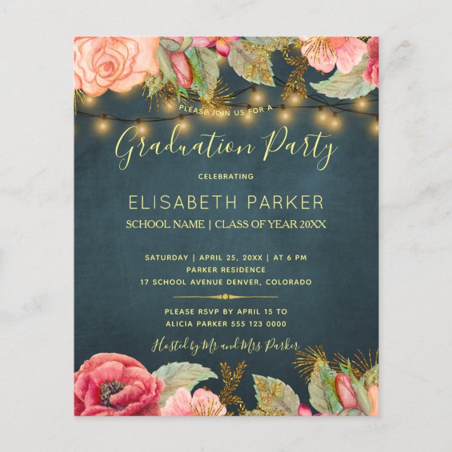 Flyer Invitación a fiesta de graduación de FOTO de rosas (Frente)