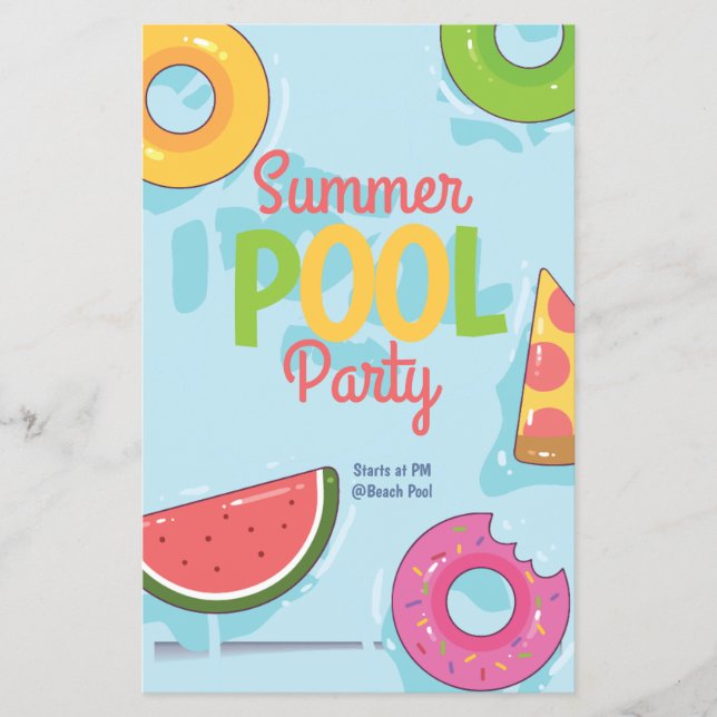 Flyer Invitación a fiesta de piscina de verano, fiesta e (Frente)