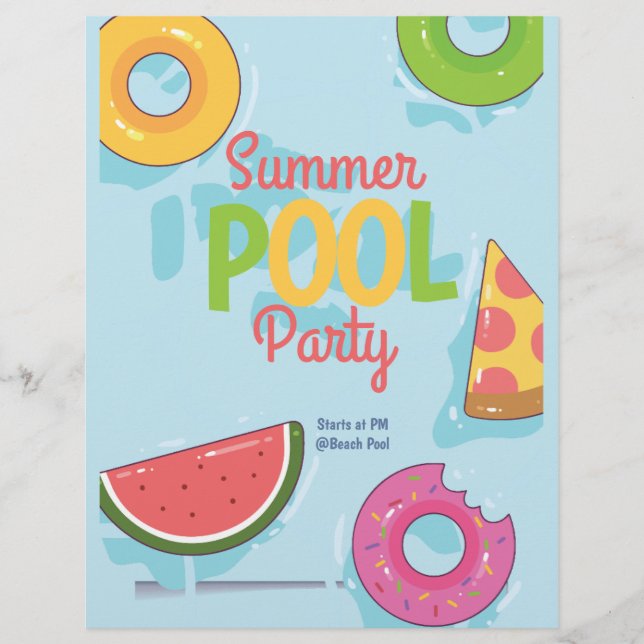 Flyer Invitación a fiesta de piscina de verano, fiesta e (Frente)