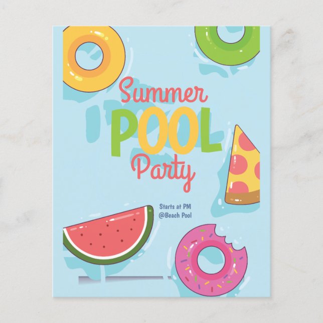 Flyer Invitación a fiesta de piscina de verano, fiesta e (Frente)
