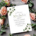 Flyer Invitación a fiesta elegante de 50 años<br><div class="desc">Moderna y rústica color de agua mínimo eucalipto vegetación 50 cumpleaños (o cualquier edad) fiesta sorpresa de cumpleaños PRESUPUESTO invitación asequible VOLADOR. POR FAVOR LEA ESTO ANTES DE COMPRAR! Esta es una tarjeta asequible para el presupuesto impresa en un FLYER. Tenga en cuenta que el PAPEL PRESUPUESTARIO ES DELGADO -...</div>