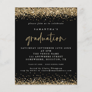 Flyer Invitación a graduación de Purpurina de oro negro