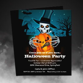 Flyer Invitación a Halloween con esqueleto de presupuest